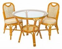 Комплект обеденный (стол Ellena, 11/22-A К и 2 стула 04/22 К) цвет каркаса Коньячный, цвет столешницы Прозрачный, цвет подушки Б фото Комплект обеденный (стол Ellena, 11/22-A К и 2 стула 04/22 К) цвет каркаса Коньячный, цвет столешницы Прозрачный, цвет подушки Б