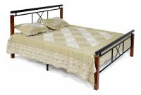 Кровать EUNIS (AT-9220) дерево гевея/металл, 160х200см, красный дуб/черный