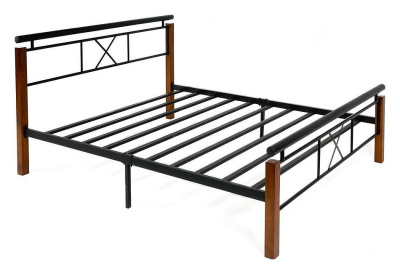 Кровать EUNIS (AT-9220) дерево гевея/металл, 160х200см, красный дуб/черный. Фото
