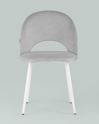 Стул Меган велюр светло-серый белые ножки. Фото