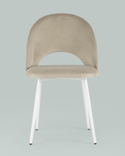 Стул Меган велюр бежевый белые ножки. Фото №5