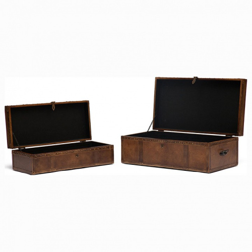 Набор из 2-х столиков - сундуков Secret De Maison ROBINZON ( mod. M-2001 ) дерево манго/кожа буйвола, 21х66х30/28х73х40см, Античный светлый. Фото №2