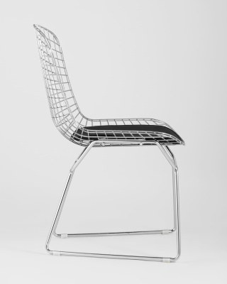 Стул обеденный Bertoia хромированный с черной подушкой фото Стул обеденный Bertoia хромированный с черной подушкой. Фото №4