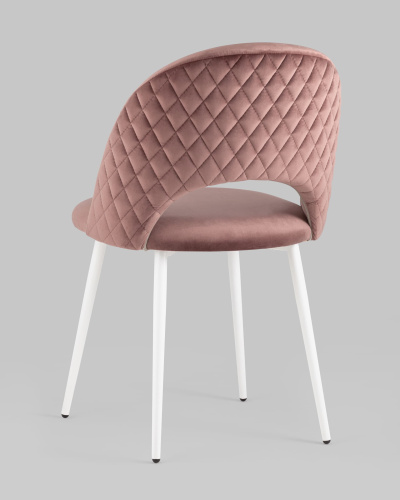 Стул Меган велюр с ромбами пыльно-розовый белые ножки. Фото №7