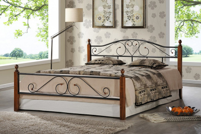 Кровать AT-815 дерево гевея/металл, 180*200 см (King bed), красный дуб/черный фото Кровать AT-815 дерево гевея/металл, 180*200 см (King bed), красный дуб/черный. Фото №2